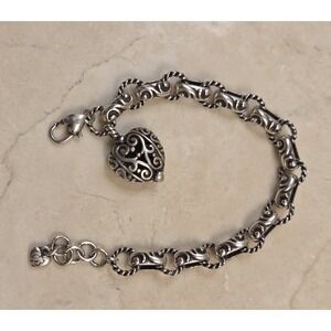 Retired Brighton Bibi Scroll Heart Charm Bracelet Chunky